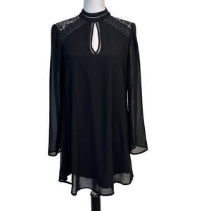 City Studio Blouse Tunic Dress size Small Black Sheer Lace Cocktail Wedding Slim